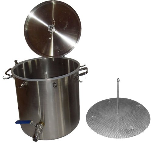 100 Liter Destillier-Kessel / Brennblase mit 1" Auslaufhahn und Maischesieb - zum Schließen ins Bild klicken